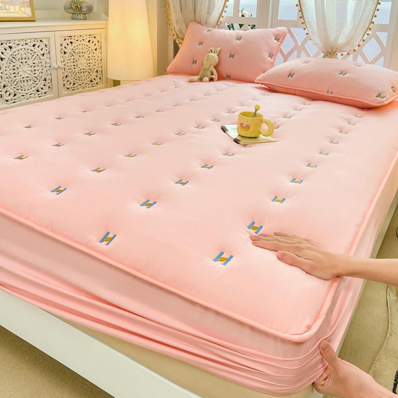 Draps Housses 200x120, Coton Drap Housse 1 Set De Draps, Couleur Rose