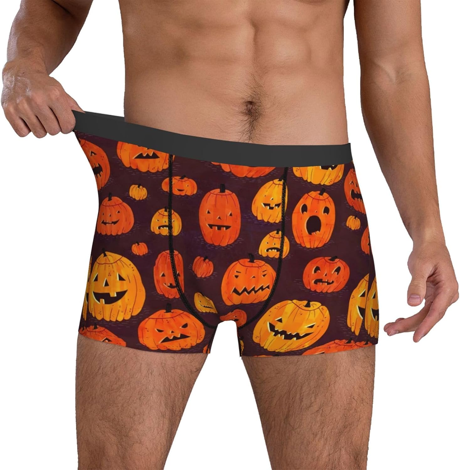 Funny Novelty Boxer Briefs Underwear for Men-Unique Humorous Design Boxer Shorts Halloween Pumpkin Print