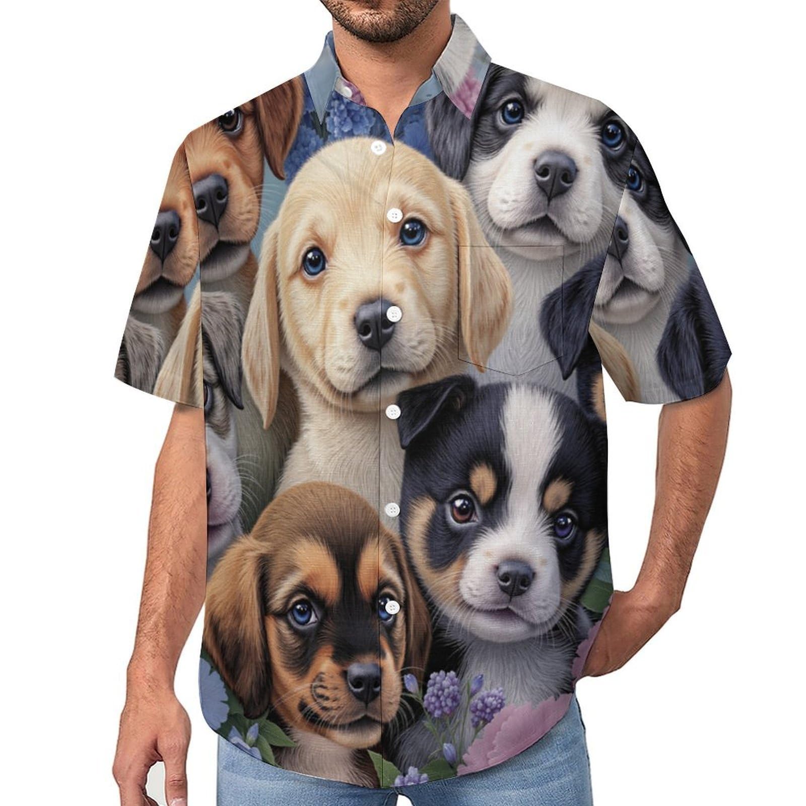 Camicia da Uomo a Maniche Corte con Bottoni, Stile con Stampa Fiori E Animali Carini, vestibilità Regolare, Camicie da Spiaggia Estiva Hawaiano, Aloha