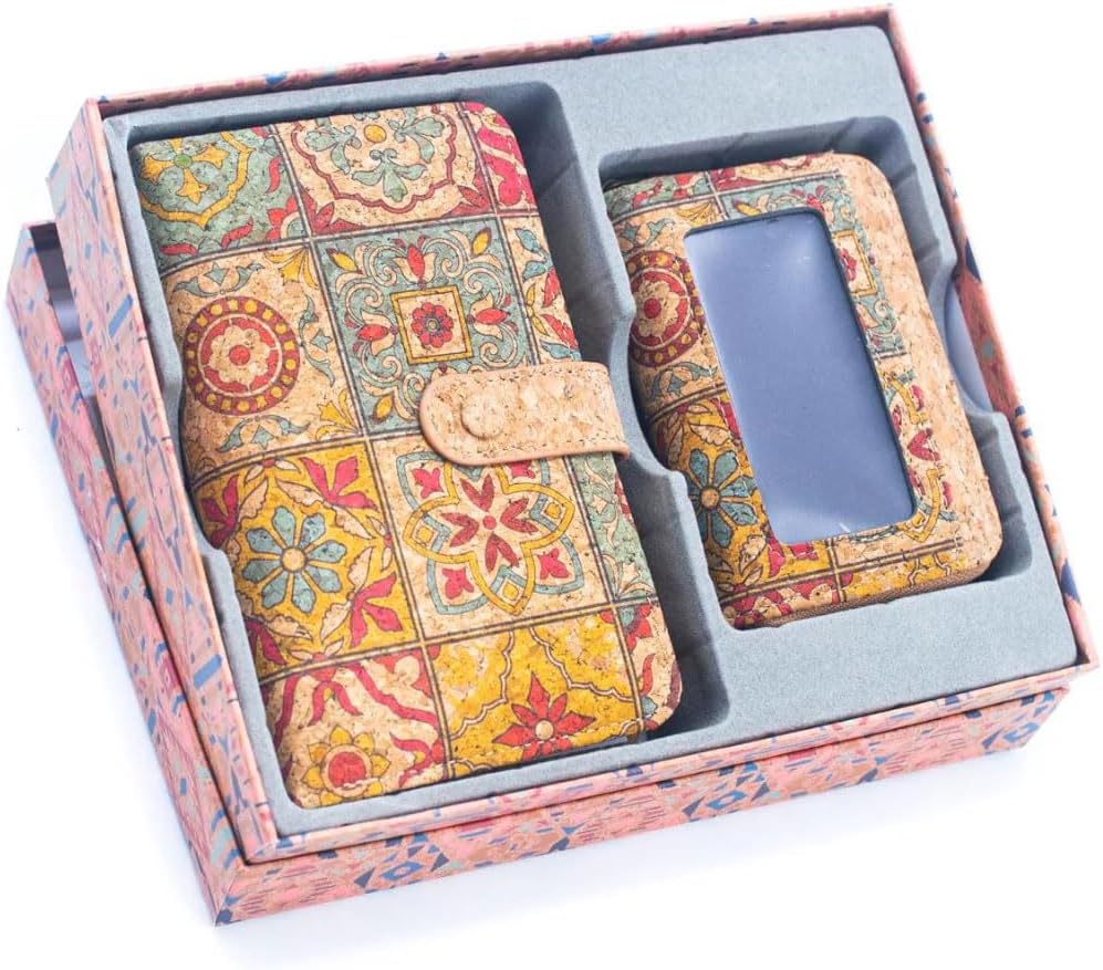 Portuguese Tiles Cork Wallet Set for Women's - Gift Box Duo - Made in Portugal (HY-037-G)