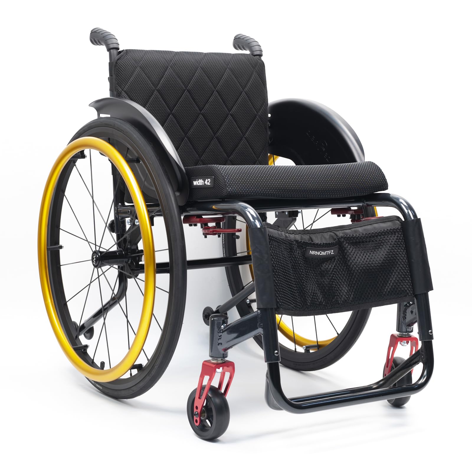 Sedia a rotelle sportiva leggera per tutti i terreni, sedia a rotelle in lega di alluminio, sedia a rotelle manuale semovente,Sedia a rotelle da transito,Freni a maniglia, Antiribaltamento(Seat width