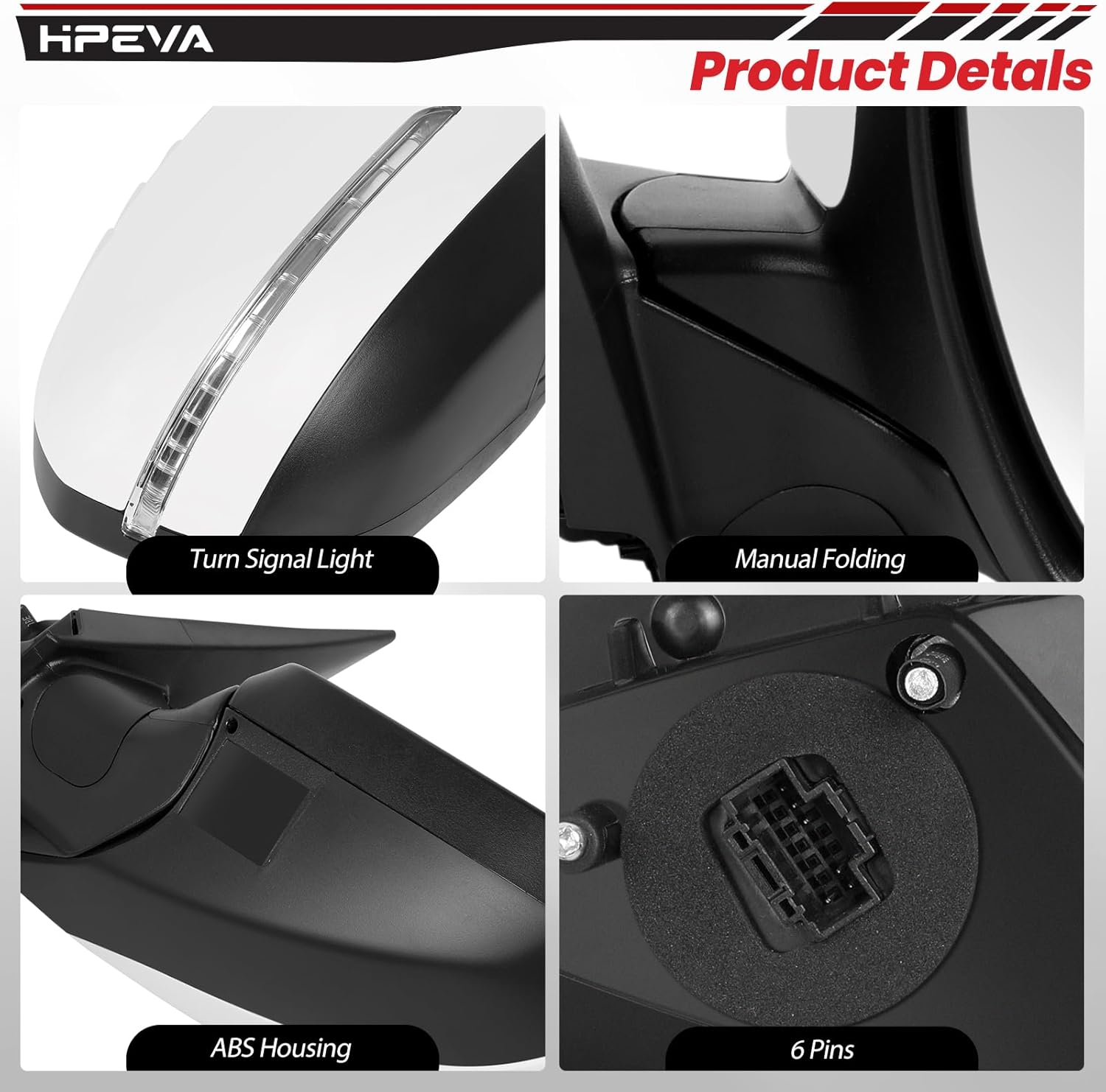 2014 2015 Right Passenger Rear Door Mirror Compatible with Kia Optima EX/LX/SX/SXL View Mirror with Manual Folding/Power Adjustment/Signal Light System/HD Glass,Replace KI1321175(White,6pins)