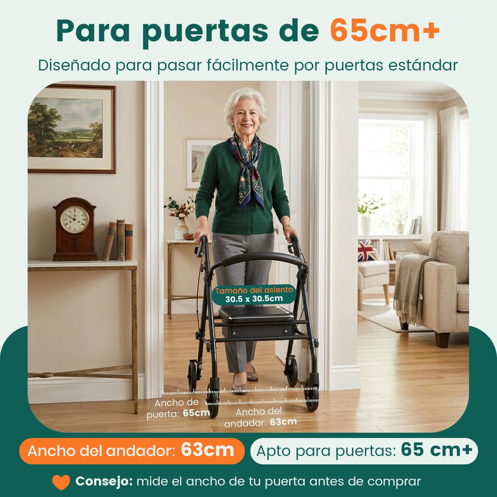 Andador Rollator con Asiento y Almacenamiento – Ayuda de Marcha Ligera y Plegable de 4 Ruedas para Adultos Mayores y Discapacitados, Uso Interior y Exterior, Negro