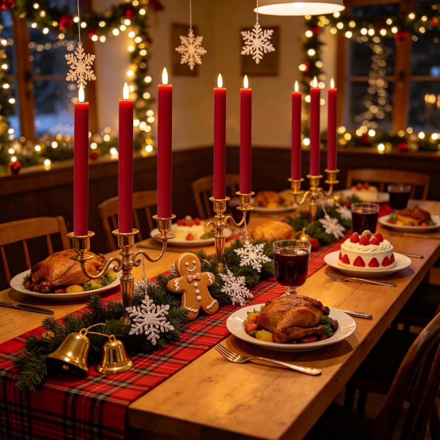 Wondise Flameless Taper Candles with Timer, 6 Pack Battery Operated LED Flickering Real Wax Red Candle for Christmas Wedding Dinner Decorations