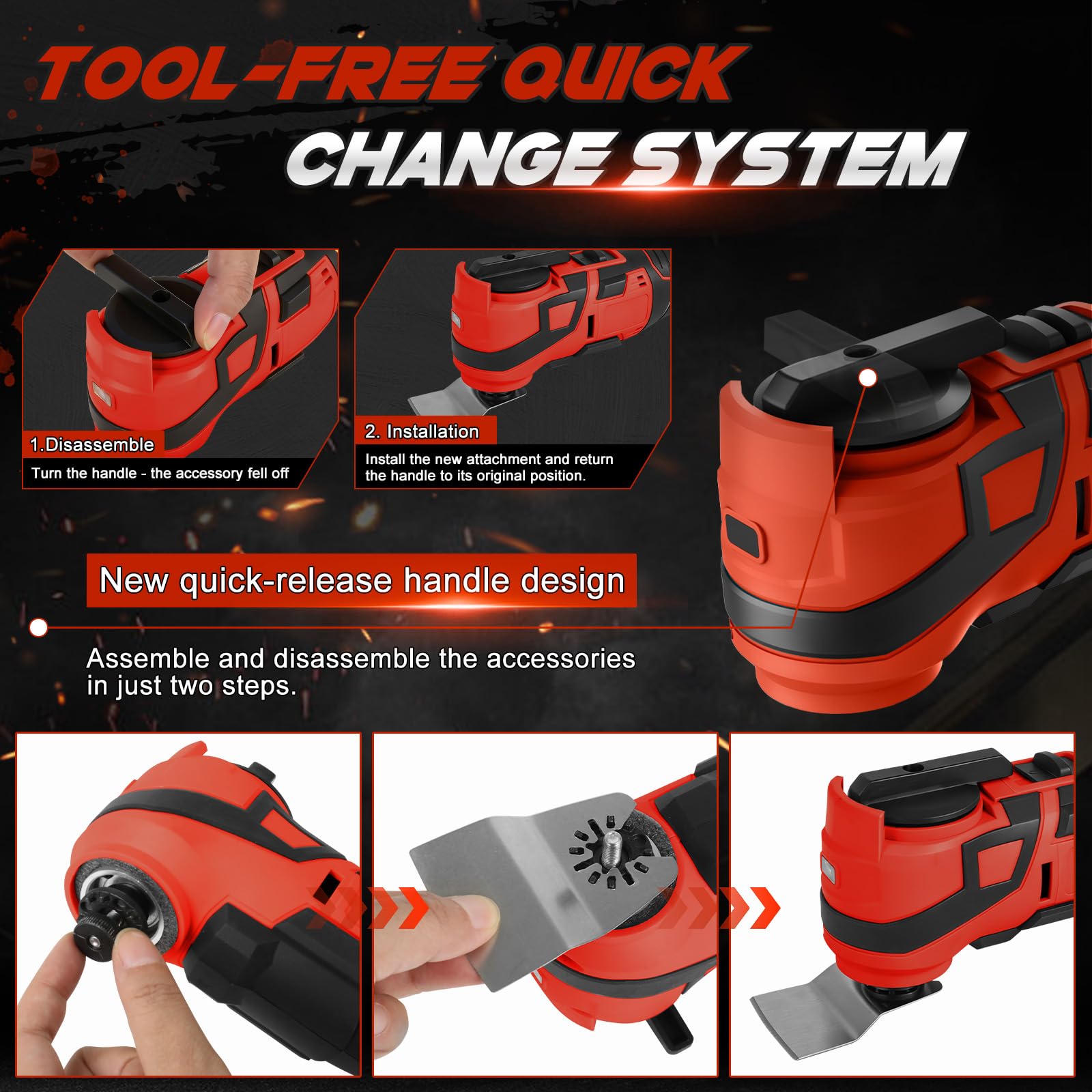 Roadtime Strumento multifunzione a batteria per batterie Milwaukee da 18 V (senza batteria), strumento di oscillazione fai da te con 15 accessori, 6 velocità variabile, 10000 – 20000 giri/min, per