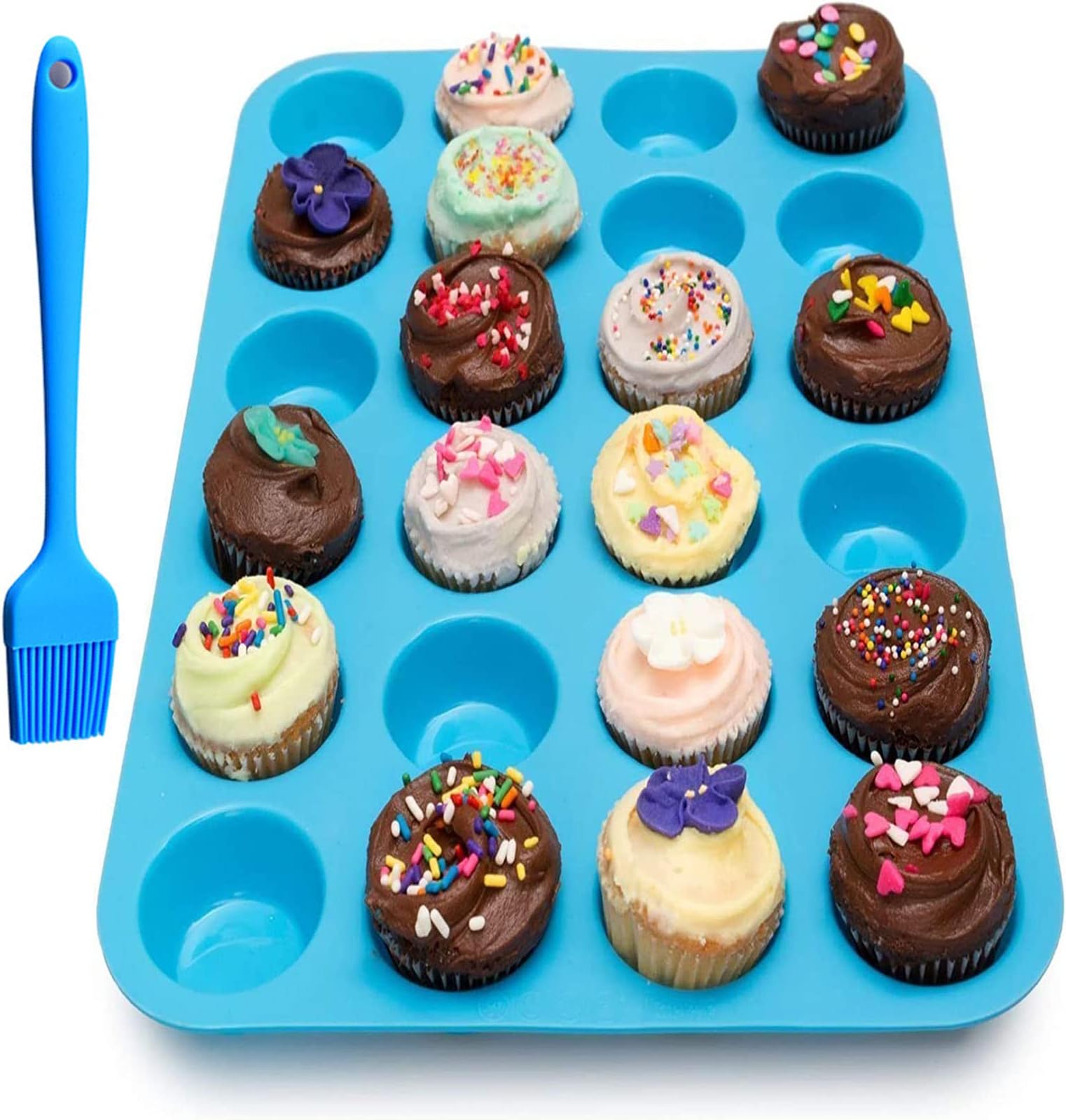 24 Cups Silicone Mini Muffin Pan,Cookies Cupcake Bakeware Tin Soap Tray Mould Non Stick, BPA-Free, Dishwasher Safe