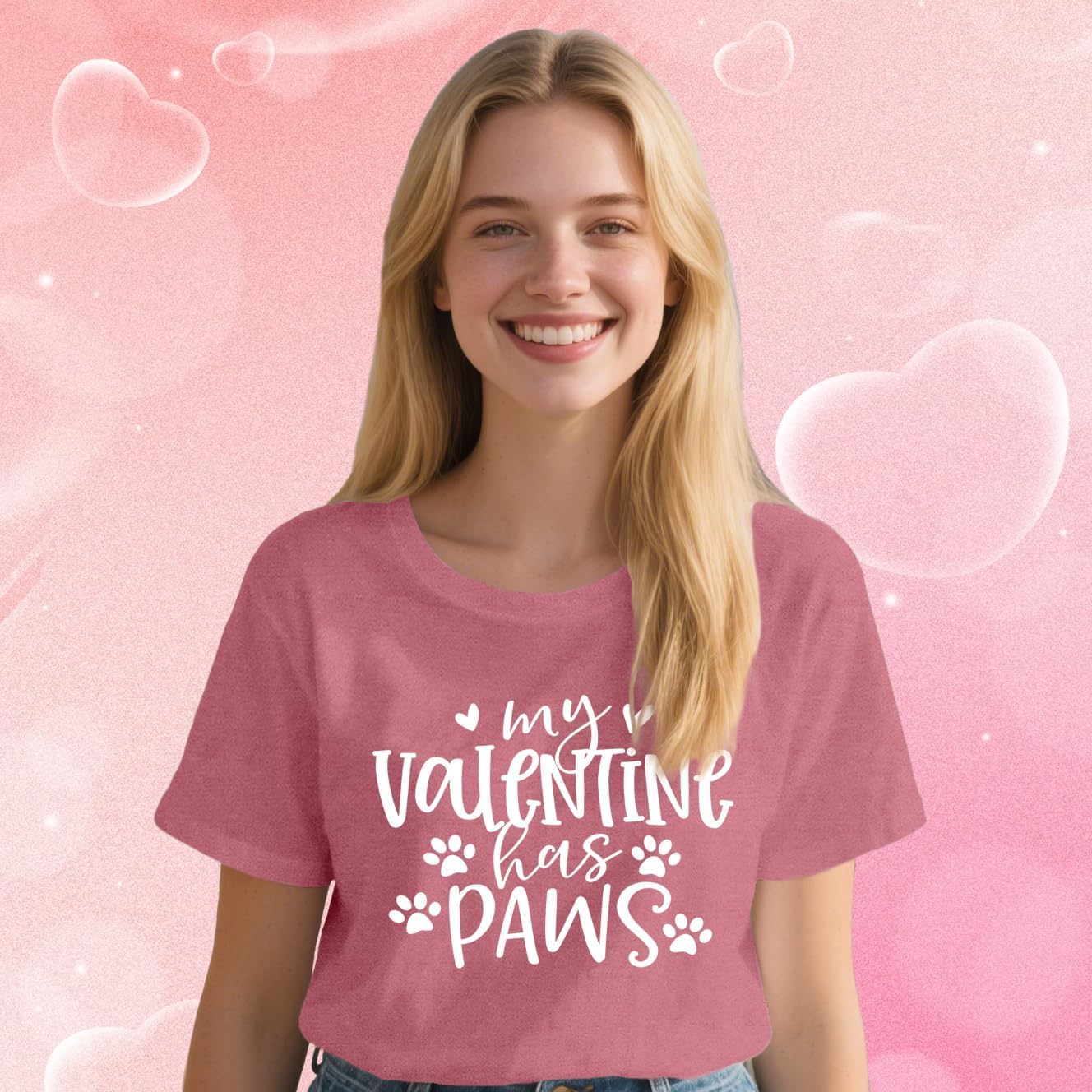 Valentines Day Shirts for Women My Dog is My Valentine T-Shirt Dog Paw Love Heart Print Tee Tops - Image 3