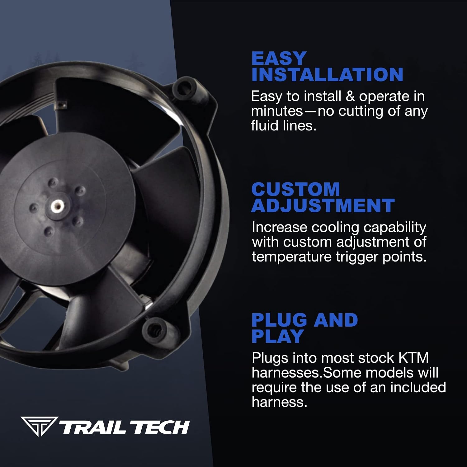 Trail Tech Fan Kit, Motorcycle Radiators, Beta, GasGas, Black, (732-FN14)