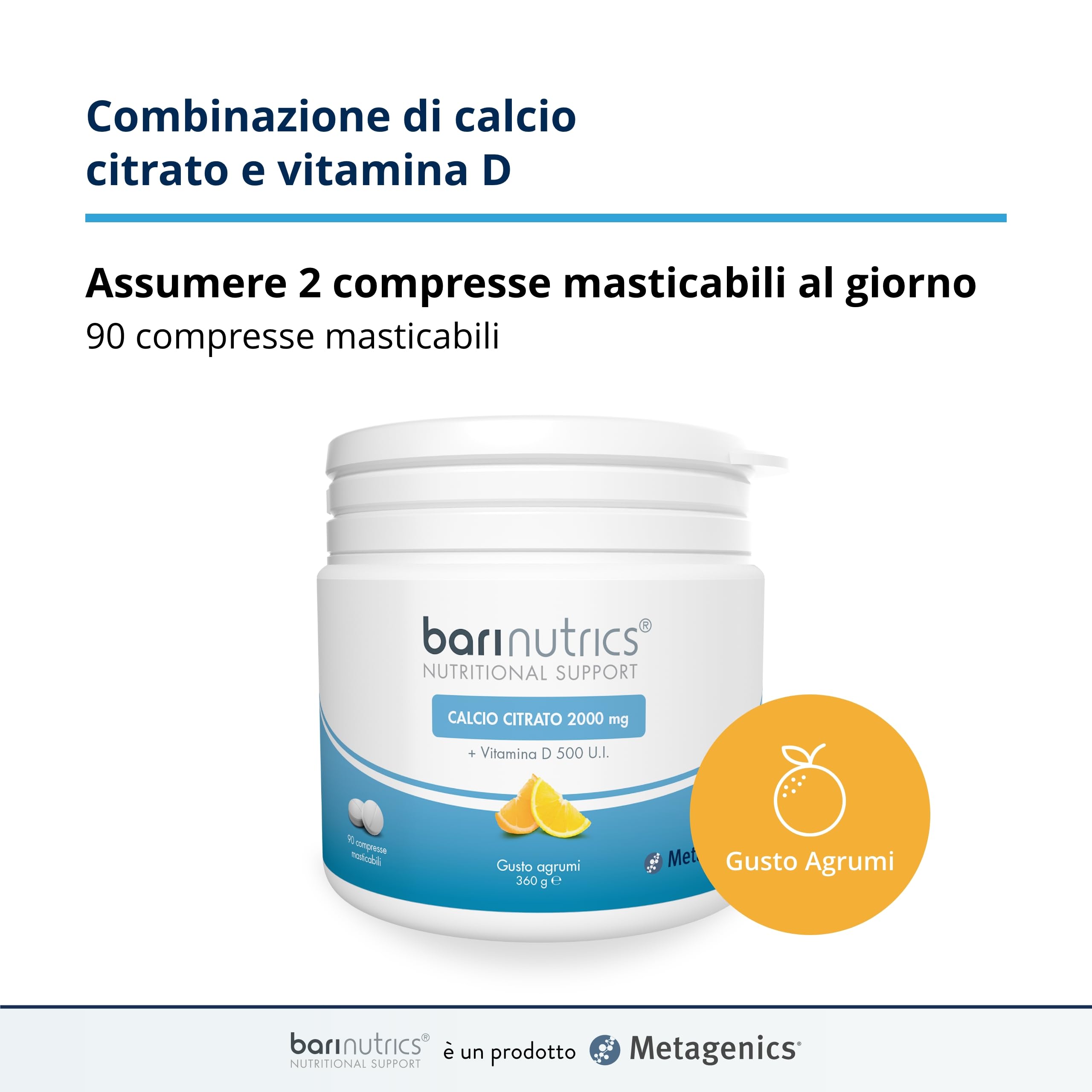 Metagenics BariNutrics Calcio Citrato + Vitamina D - Integratore Alimentare - 90 Compresse Masticabili, Gusto Agrumi
