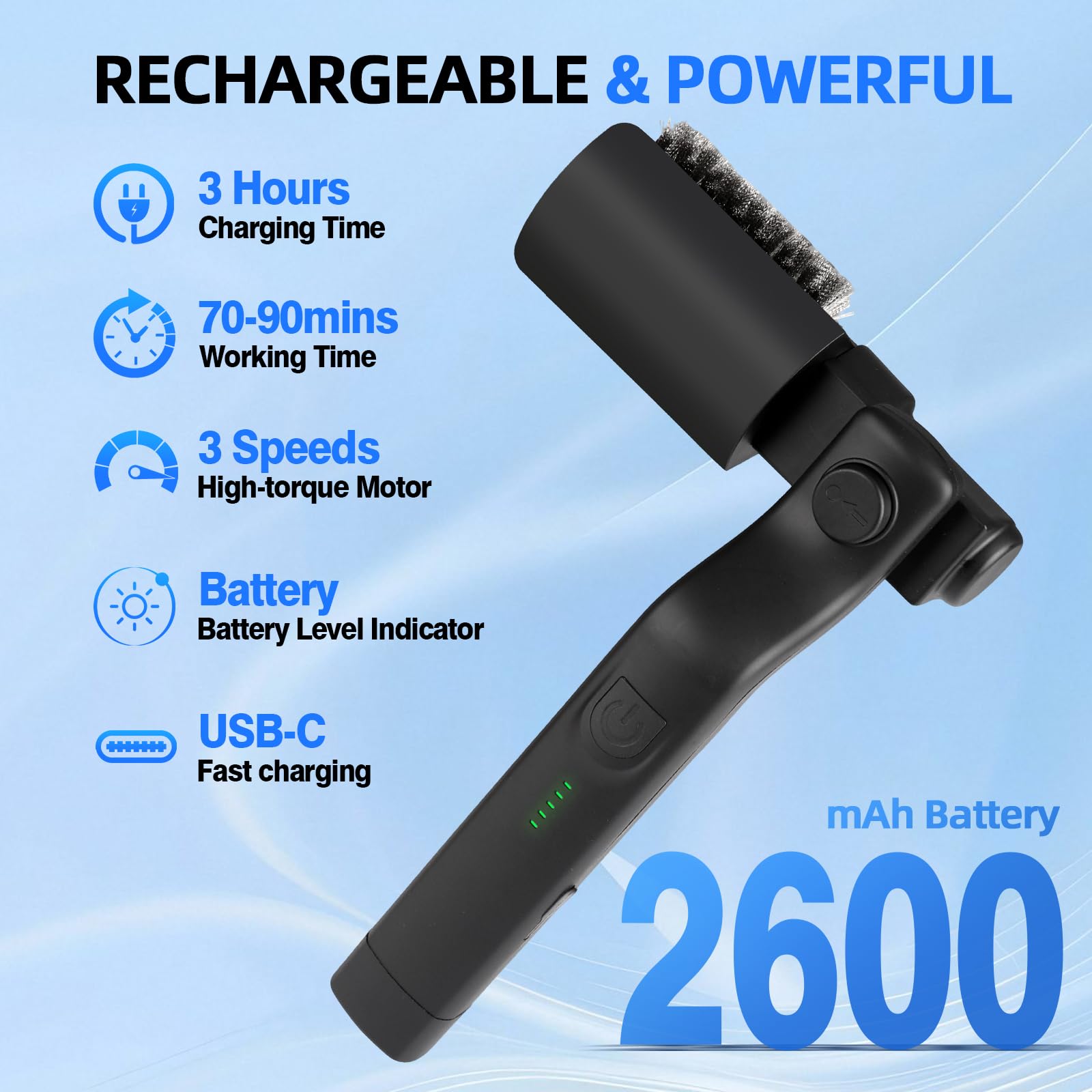Brosse électrique barbecue batterie angle réglable acier inoxydable nettoyage 3 niveaux autonomie 90 min étanche Noir