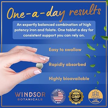 Iron and Folic Acid Supplements for Women - 35mg Gentle Iron Vitamin, Folic Acid 400mcg - Anemia, Period, Pregnancy Support Supplement, Ferrous Sulfate Pills - 180 Vegan Non-Constipating Tablets