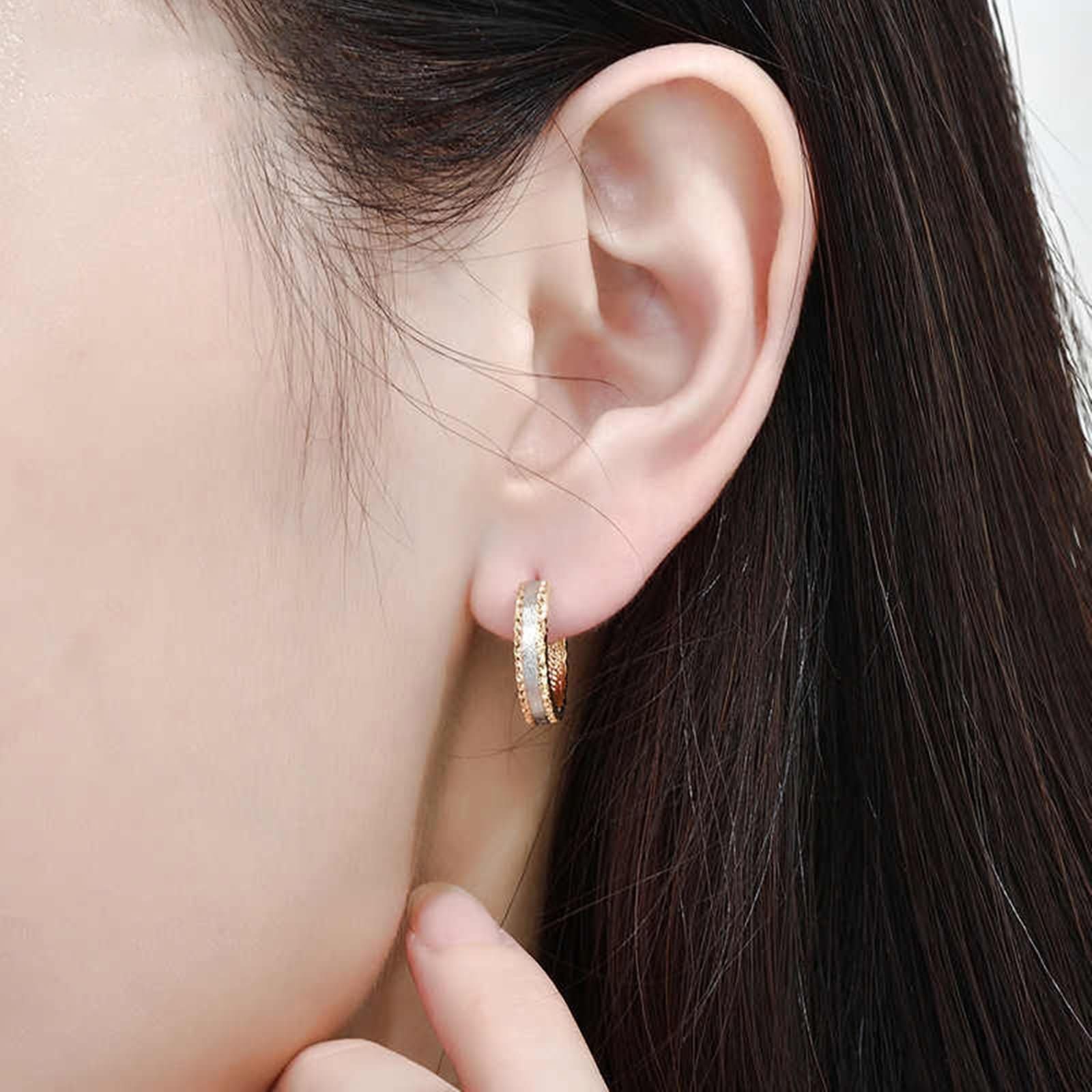 Pendientes de Mujer Oro Amarillo 9K / 14K / 18Kt, Redondo Bicolor, Pendientes Boda de Aro de Mujer Oro Plata
