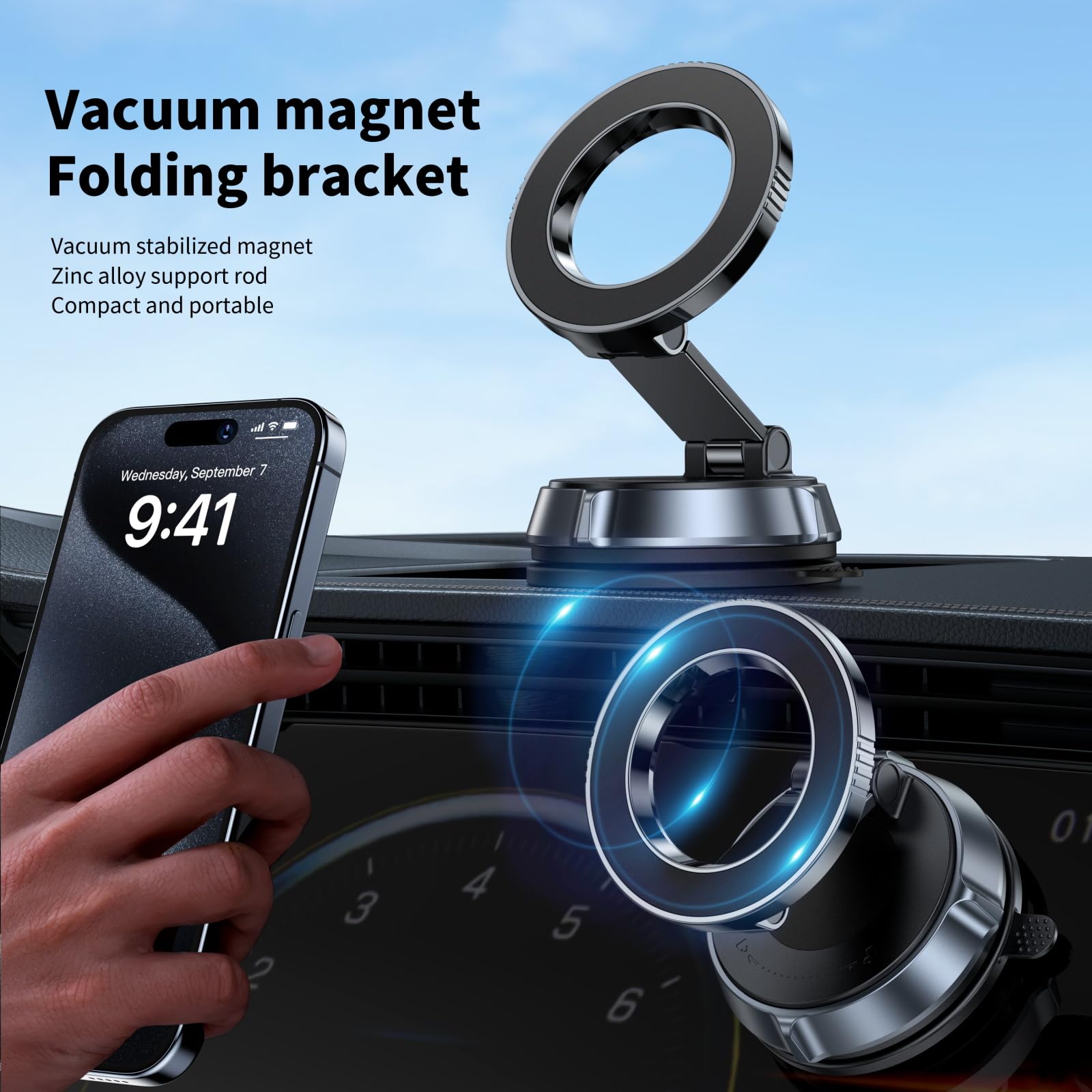 Supporto Magnetico Per Telefono In Auto Con Ventosa E Rotazione 360&deg;, Nuovo