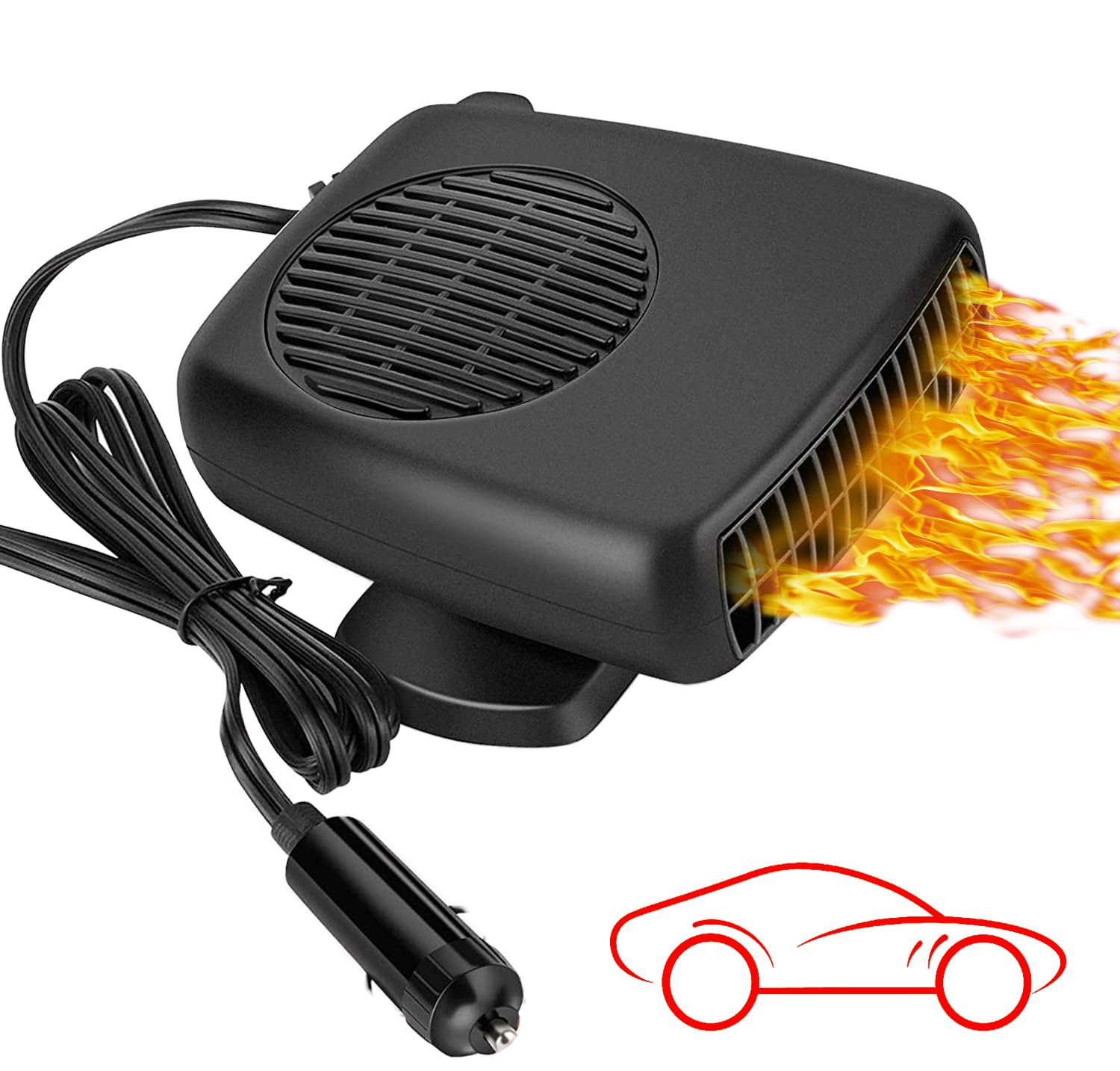 Showvigor Calefactor Coche Mechero, Calefactor Aire y Mini Calefactor 12V con Función Antiniebla, Refrigeración Dual y 360° Ajustable