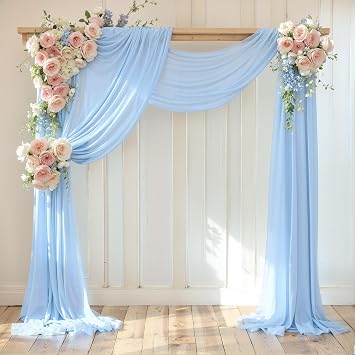 Wedding Arch Draping Fabric, 1 Panel 18FT Baby Blue Sheer Backdrop Curtain Chiffon Fabric Drapery Voile Scarf Draping Panels for Wedding Archway Ceremony Curtain Valance Party Decoration
