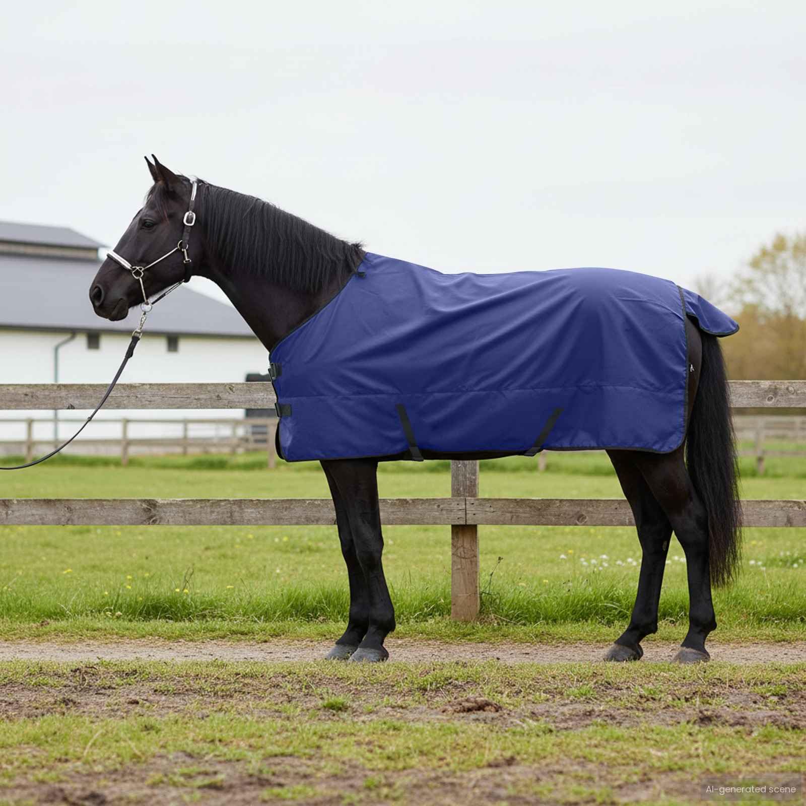 Manta para caballo, 165 cm, color verde oscuro, negro, transpirable, para exteriores, impermeable, con solapa para la cola y hebillas ajustables