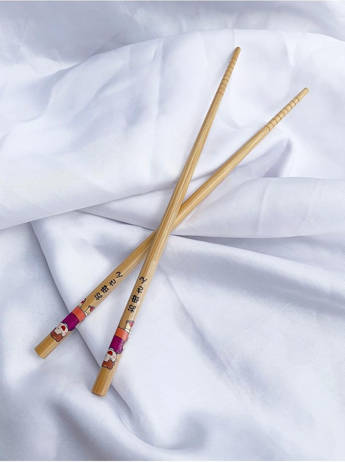 Bamboo Chopsticks Japanese Style Child Figure Design 1 Pair Brown Color, Reusable Asian Dinnerware Set for Sushi, Noodles - Child