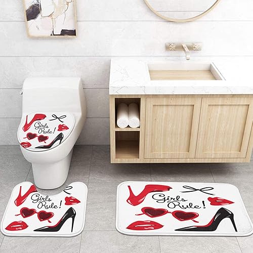 Miniatura 7 de Britimes Juego de cortinas de ducha de 4 piezas maquillaje para mujer con alfombras antideslizantes cubierta para tapa de inodoro y tapete de baño