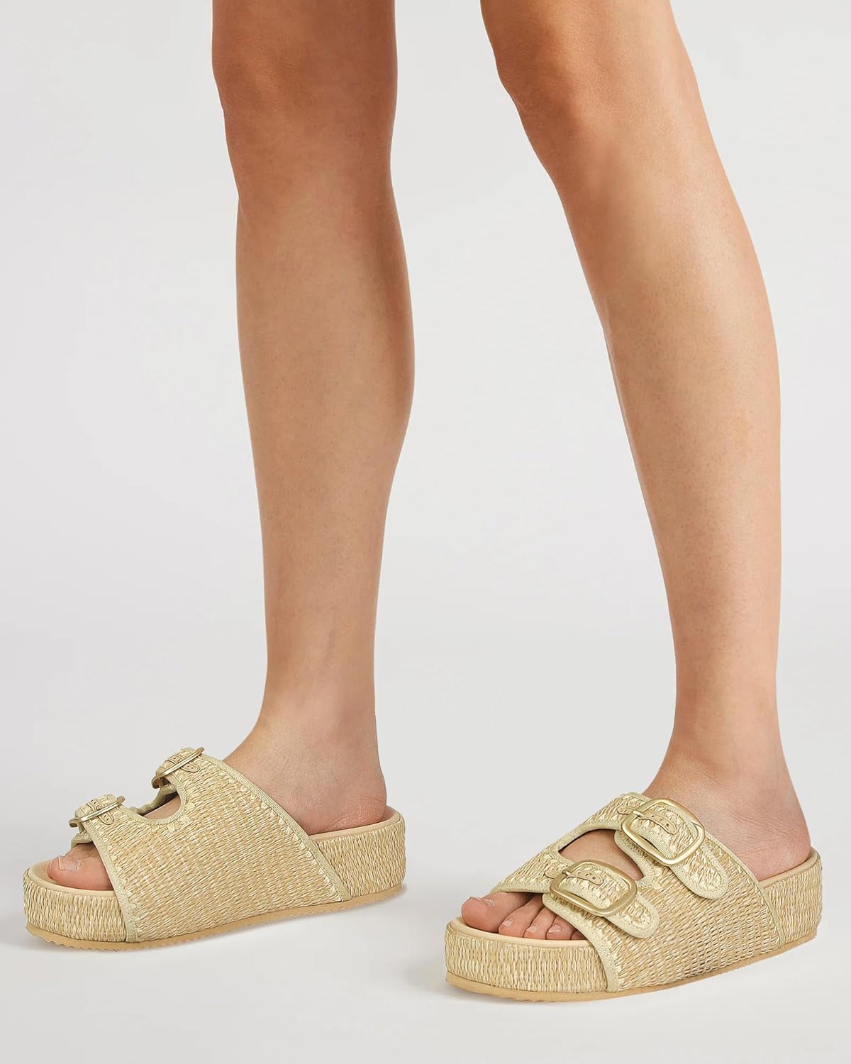 Raffia Sandals for Women Platform Slide Sandals Espadrille Adjustable Double Buckle Summer Comfortable Cute Woven Casual Beach Shoes - Image 3