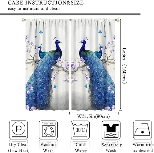 Miniatura 51 de Cortina opaca con estampado de pavo real, con estampado de animales retro, con bolsillo para cortinero y flores de peonía doradas, para dormitorio,