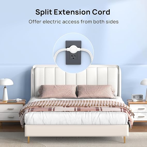 TROND Split Extension Cord with Flat Wall Plug, Twin 3ft Each Side, White