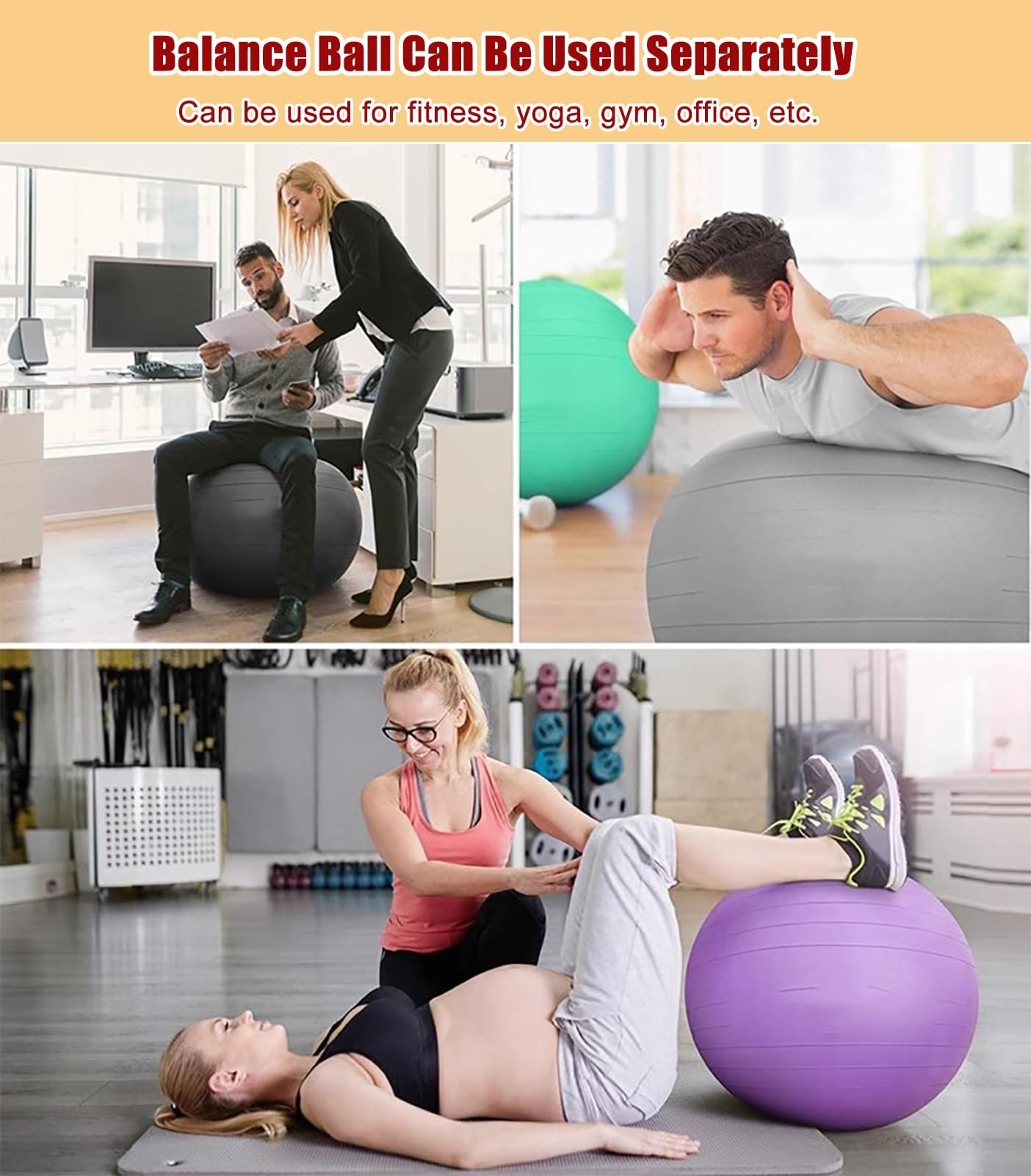 Yoga-Ballstuhl, Balance Ballstuhl Korrekte Sitzhaltung Und Koordinierte Wirbelsäule, Für Zuhause Und Büro Schreibtisch Kann Die Sitzposition Einstellen, Mit Yoga-Ball,004