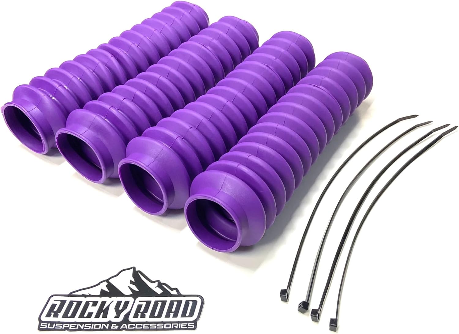 Rocky Road Automotive Universal Shock Dust Boots Set of 4 - 2" Purple Polyurethane for Rancho, Rough Country, Pro Comp Shocks