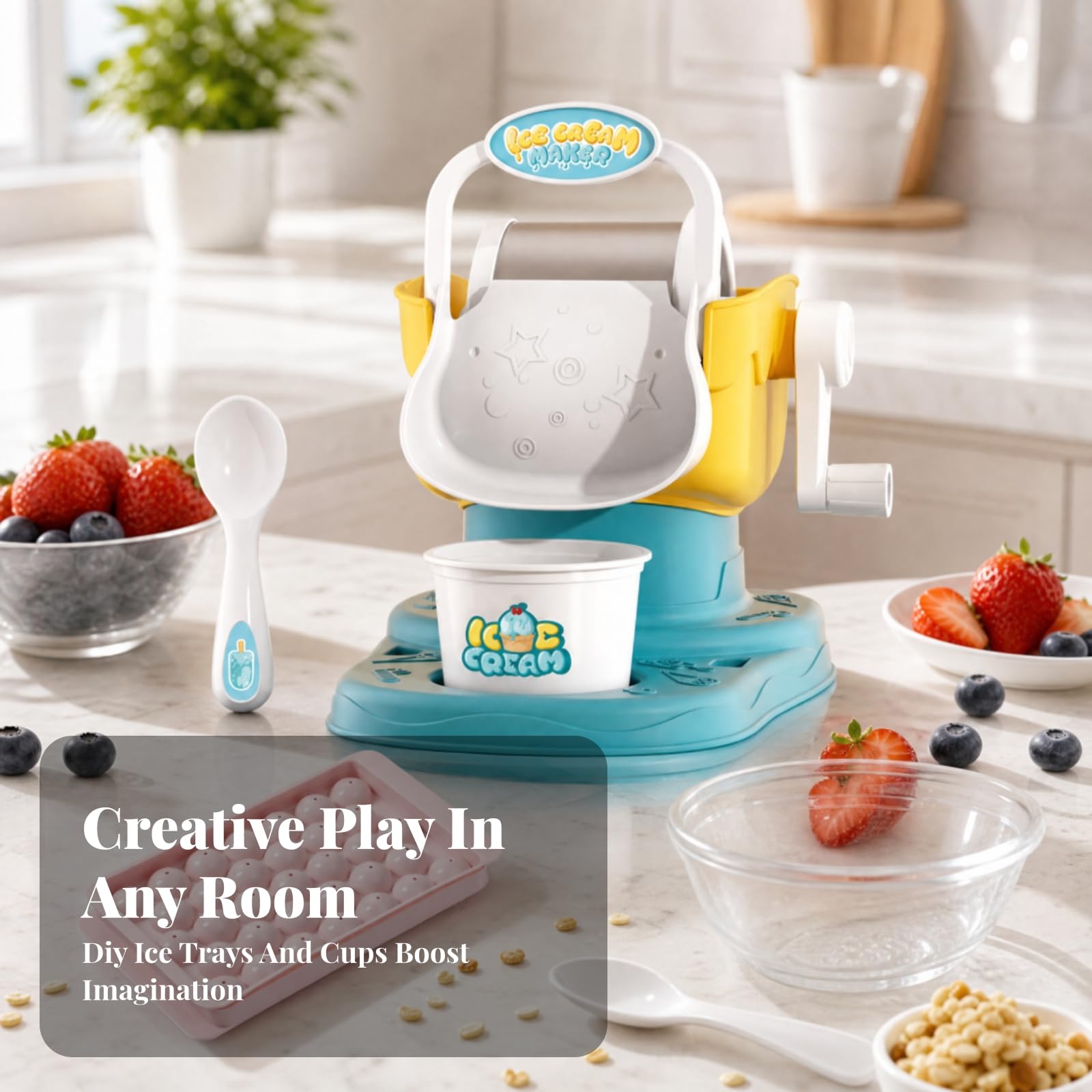 Eismaschinen-Spielset mit Becher und Löffel fördert Feinmotorik Rollenspiel Eismaschine freundlich Rollenspiel-Eiscreme-Set für Vorschul, Lila