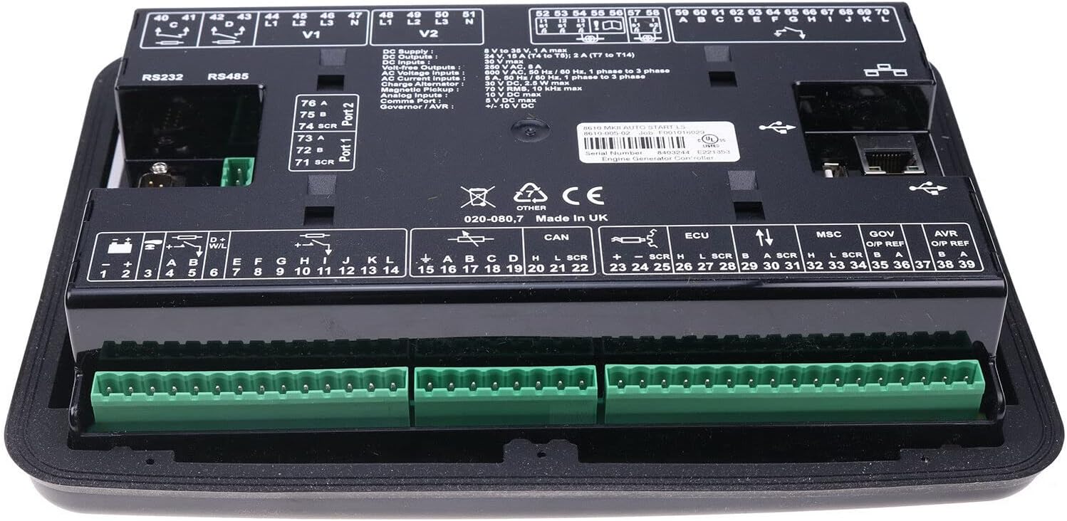 Rear view of the DSE8610 MKII control module showing various connection terminals
