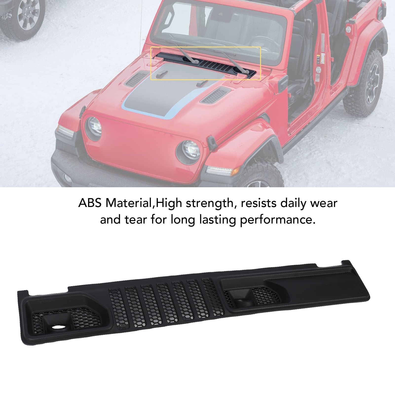 Keenso Grille de Panneau de Capot, Panneau de Couverture de Capot d'essuie-Glace en ABS, Remplacement à Clipser 68307260AC, Protection d'essuie-Glace Design élégant pour JL 2018 2024 Conduite à