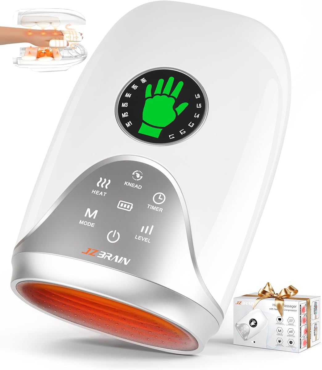 Hand Massager with Heat and Compression : Hand and Wrist Massager with Customizable Modes, Finger Stretch Function, Visual Display, Palm Roller - Daily Comfort for Women, Men, Home, Office Use