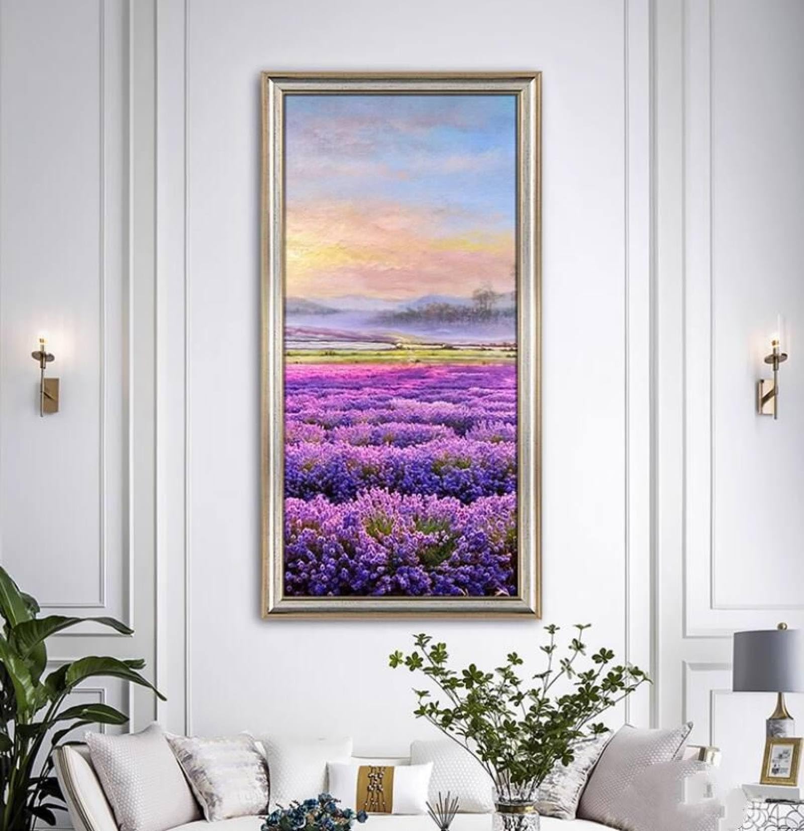 Peinture à l'huile peinte à la main paysage de lavande grand format