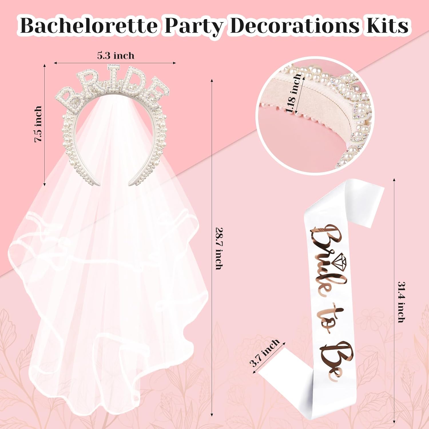 Miniatura 2 de taolema Decoraciones de despedida de soltera, velo de perlas para novia y banda para la novia para regalos de despedida de soltera, regalo de