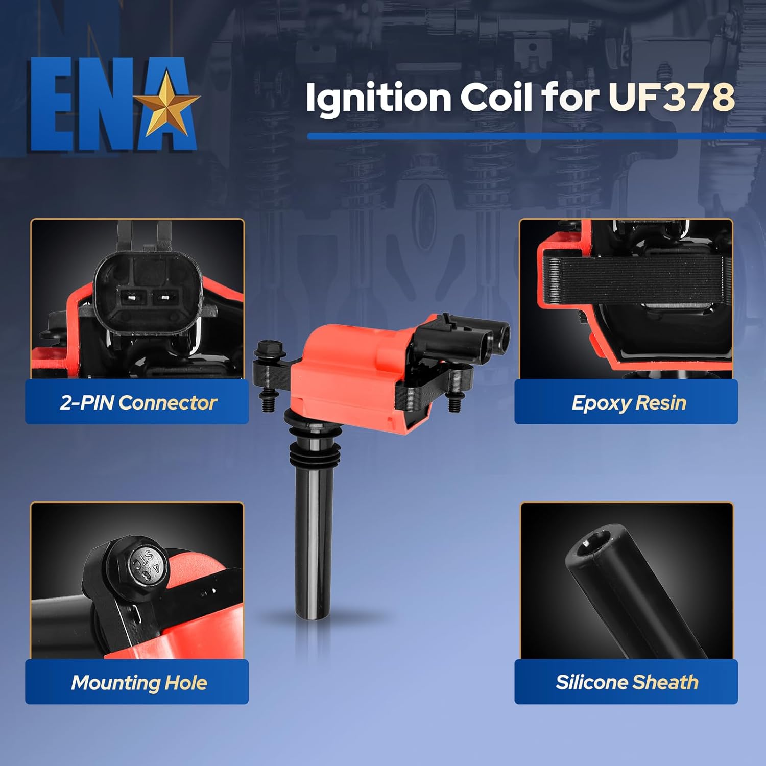 ENA Set of 8 Ignition Coil Pack with Wire Set and 16 Spark Plug 5.7 Compatible with Chrysler Dodge Jeep Ram 1500 2500 3500 Magnum Grand Cherokee 300 5.7L V8 2003 2004 2005 Replacement for UF378 C1414