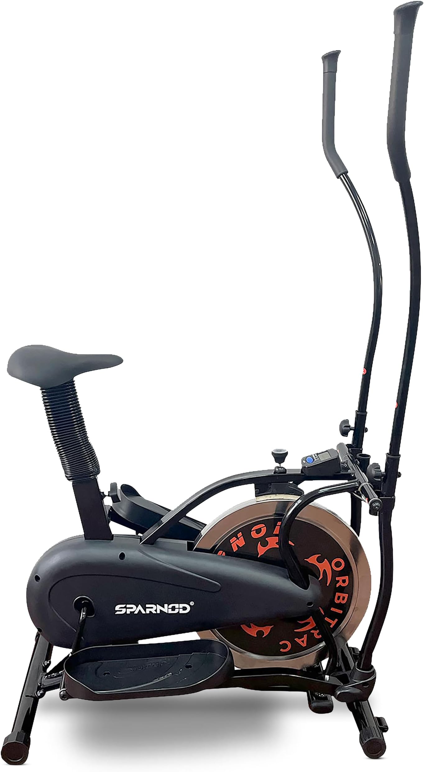 Sparnod Fitness Orbitrac Elliptical Machine SOB-11000 | Cross Trainer Bike, 7KG Flywheel, LCD Display, Adjustable Seat, Built-in Transport Wheels | Supports Upto 120KG User Weight.