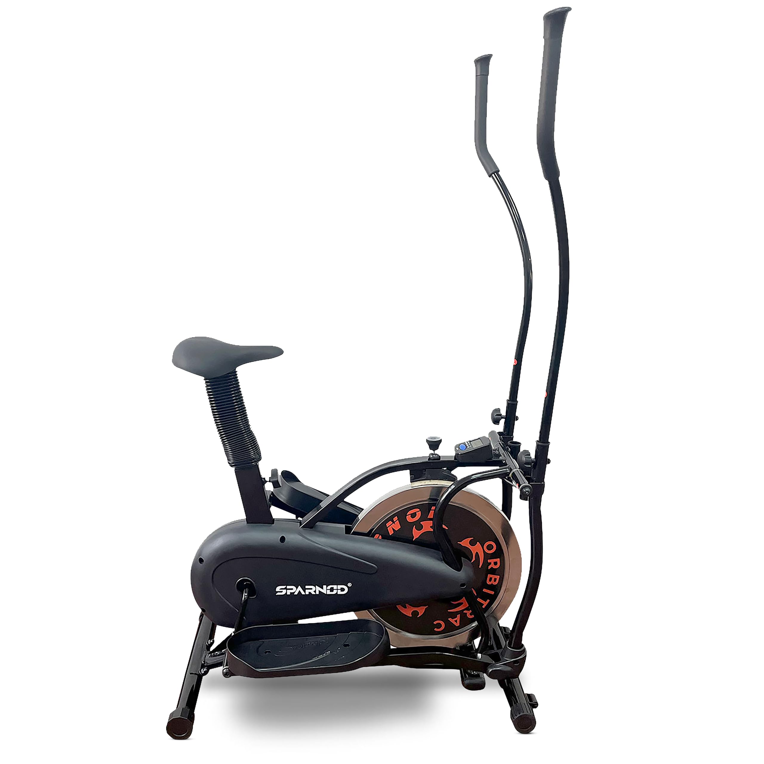 SPARNOD FITNESSOrbitrac Elliptical Machine SOB-11000 Cross Trainer Bike,  7KG Flywheel, LCD Display, Adjustable Seat, Built-in Transport Wheels