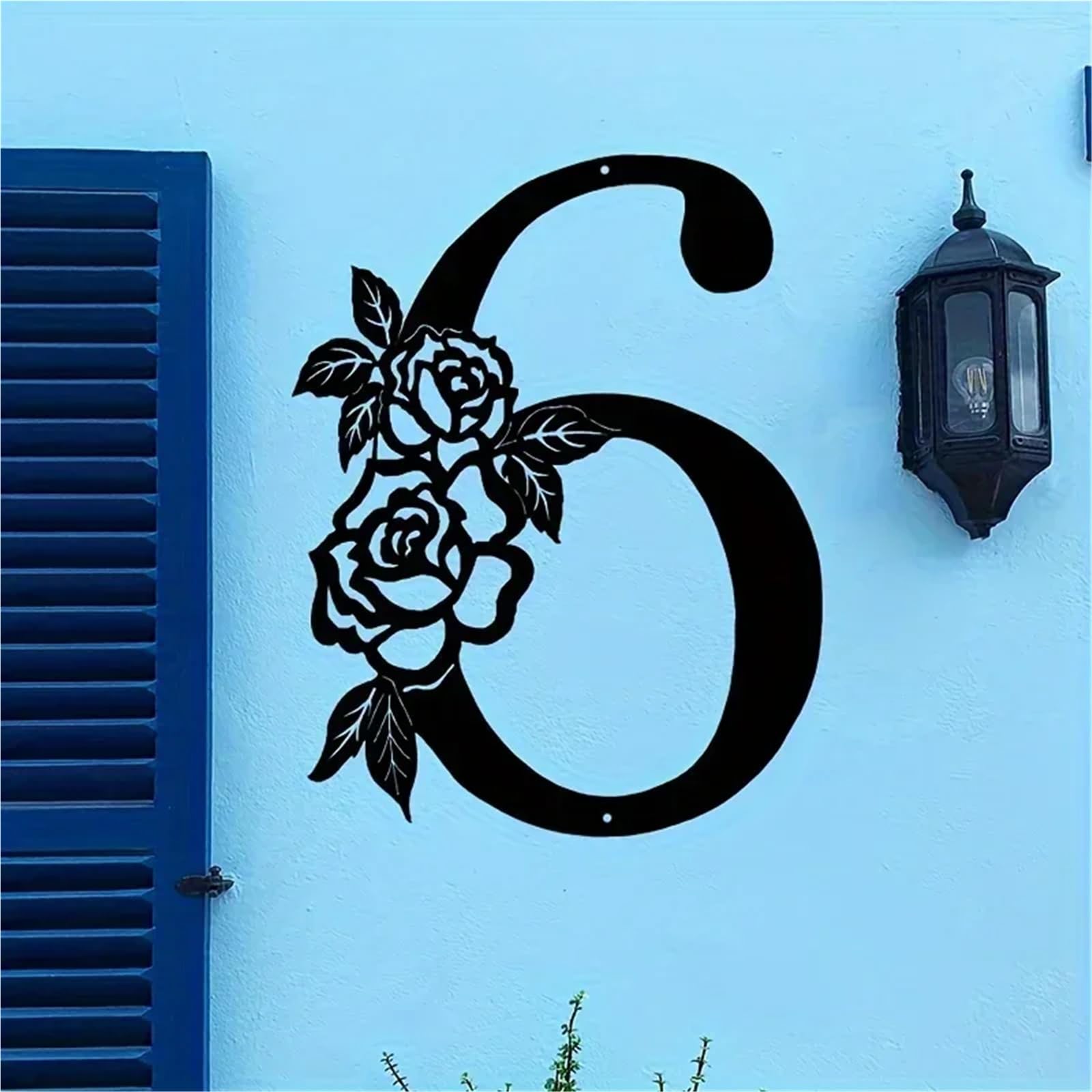 Chiffre de Maison Fleur 6 en Métal Noir 30cm Plaque Adresse Extérieure