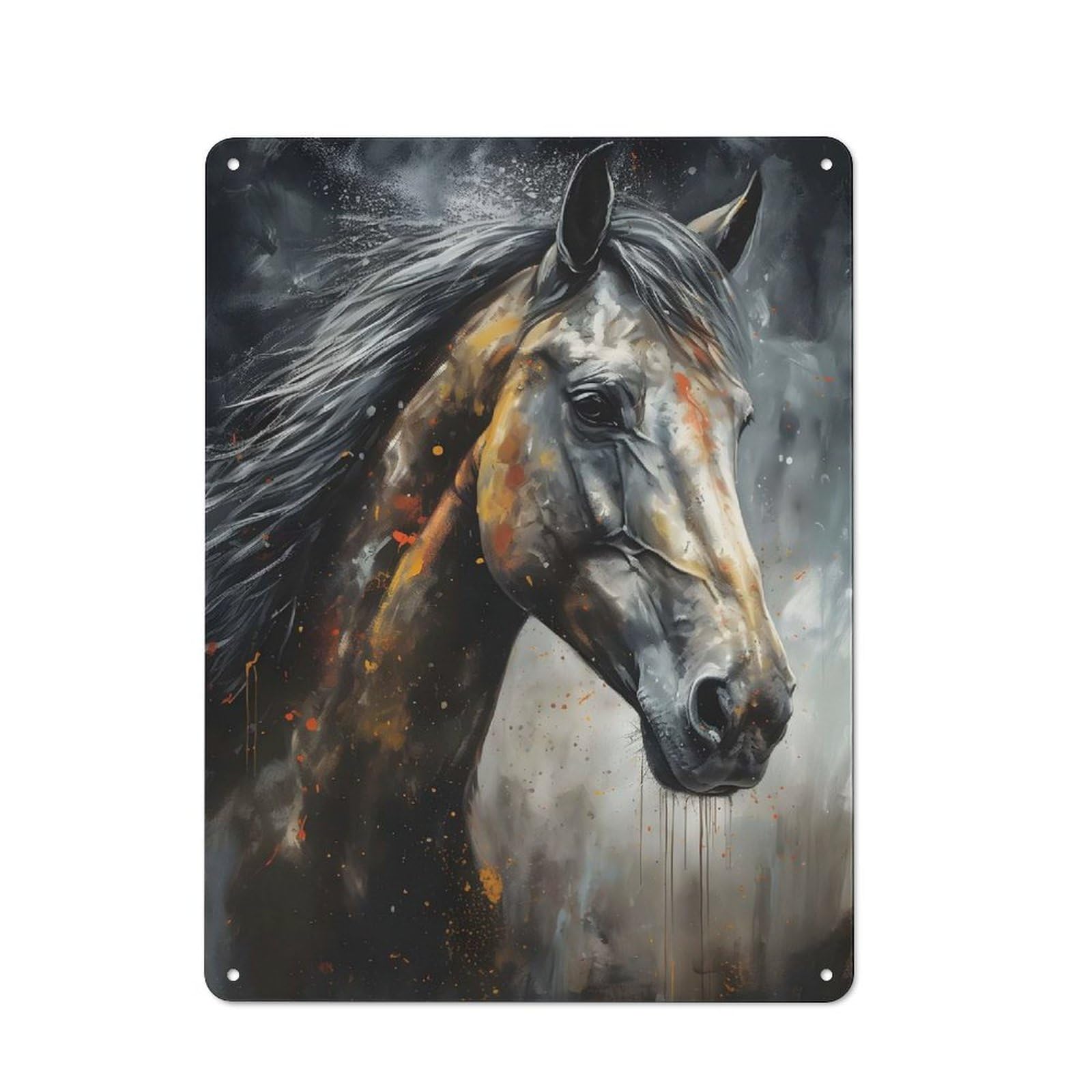 Junmoney Charcoal Horse Portrait Vintage Retro Metal Sign 40X30cm, Vintage Wall Decor For Kitchen, Hallway, Bar Or Small Cafe