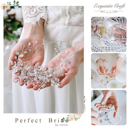 Miniatura 7 de Unicra Flor de novia boda pelo vid cristal pieza nupcial pieza de diamantes de imitación fiesta accesorios hoja joyería cuentas cuentas tocado para