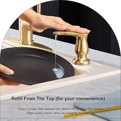 Miniatura 5 de GAGALIFE Dispensador de jabón para fregadero de cocina, dorado cepillado, dispensador de jabón debajo del fregadero con kit de tubo de extensión de