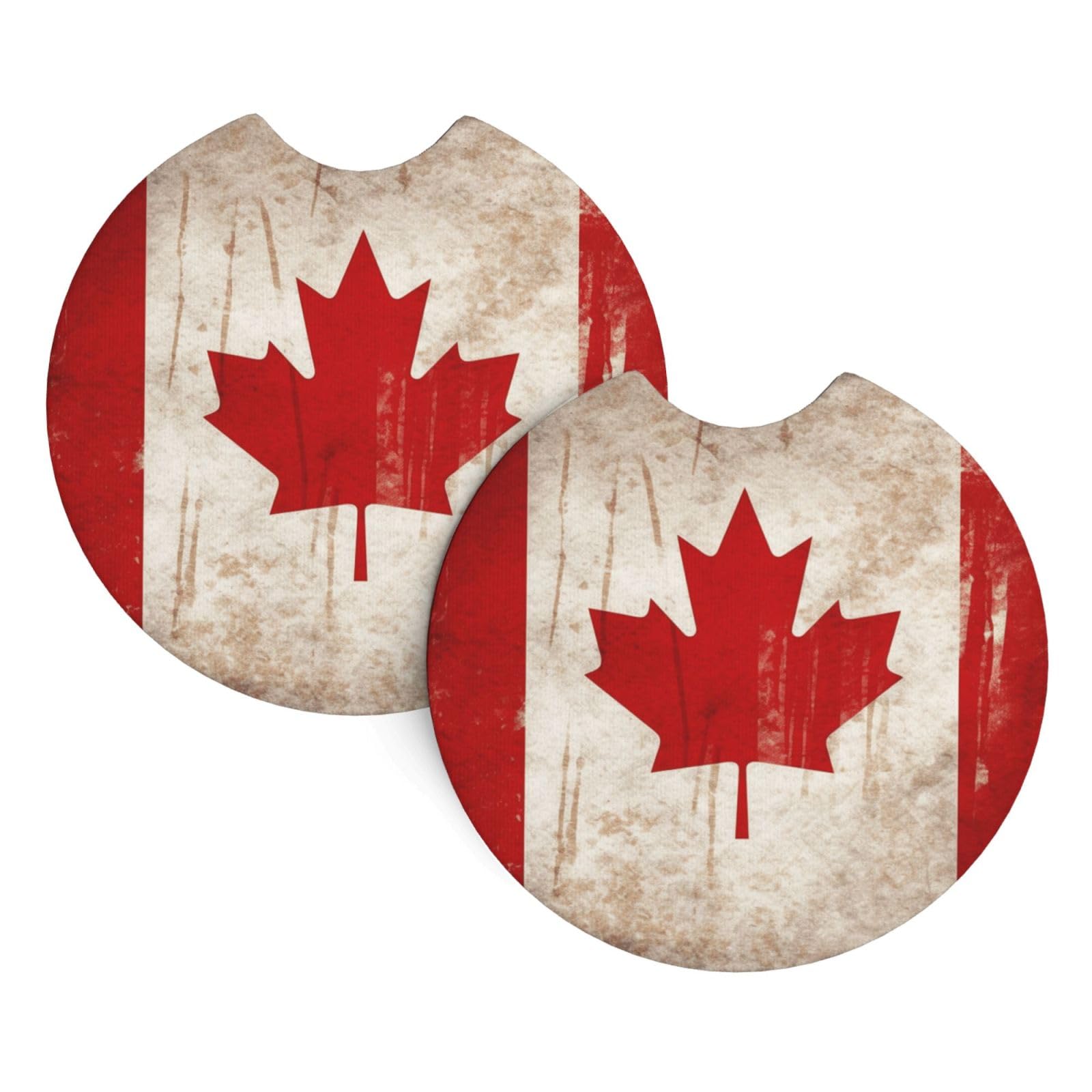 2 Pack Car Coaster for Cup Holders Retro Canada Flag Car Cup Coaster 2.7" Neoprene Non-Slip Automotive Cup Mat Universal Auto Car Interior Accessories for Women Men Cup Pad
