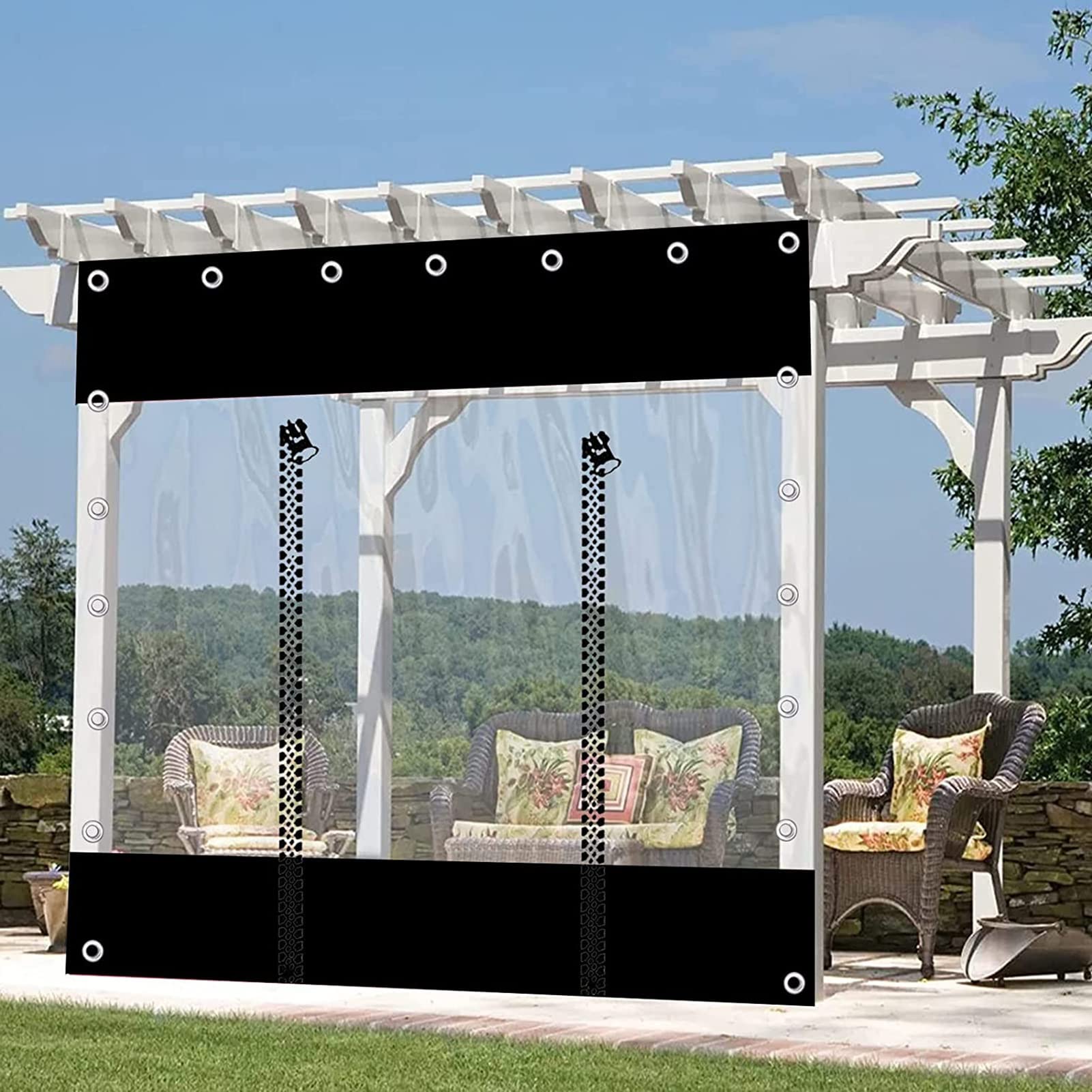 Telone trasparente impermeabile con occhielli, resistente copertura in PVC per esterni, per gazebo, garage, giardino e feste, pannelli laterali durevoli per tutte le condizioni atmosferiche