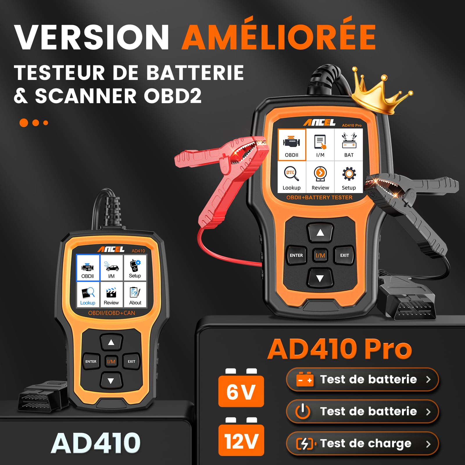 2 in 1 OBD2 Valise Diagnostic Auto et Testeur de Batterie de Voiture Ancel