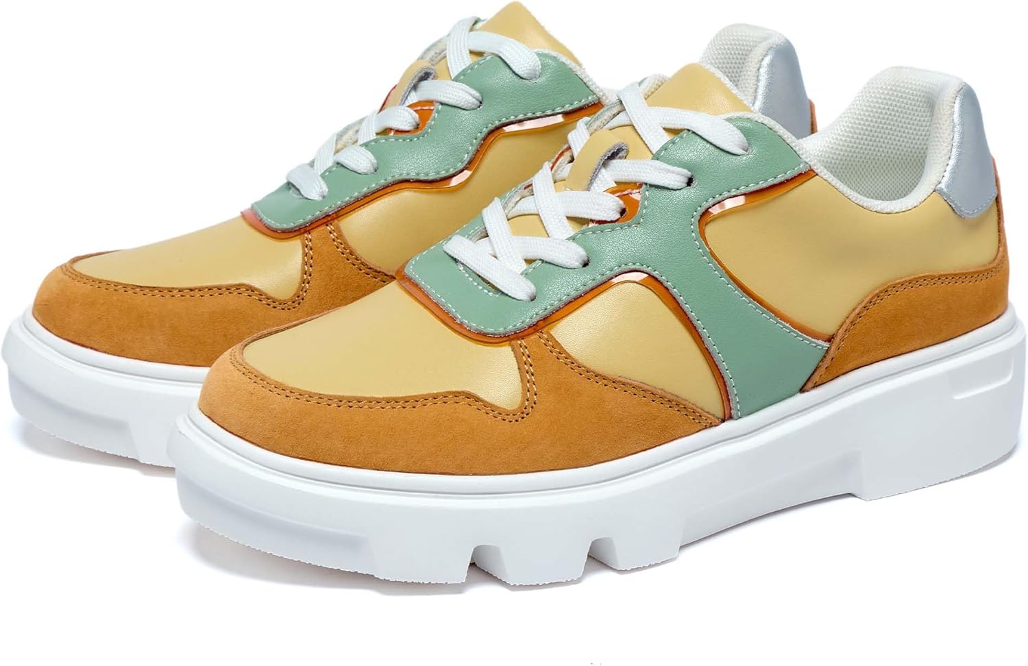 Women's Skateboarding Shoes Fashion Colorblocking Lace Up Round Toe Sneakers Lightweight Chunky Platform Casual Walking Shoes Slip Resistant Tennis Running Shoes