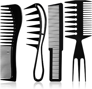 Gjinxi 4Pcs Hair Comb Styling Set for Men, Wide Tooth Double Side Tail Combs, Professional Hair Brush Retro Hairdressing Hairstylist Tools, African American Hair Care Style Barber Accessories