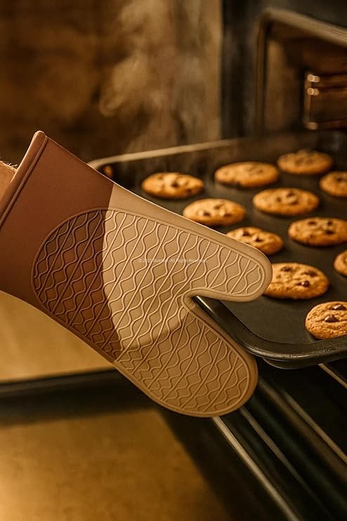 Busstier 100% Silicone Oven Mitt, Heat Resistant Fireproof Kitchen Holder, Anti-Slip Waterproof BBQ and Grill Mitt, Professional Pot Pan Handle, High Temperature Protector
