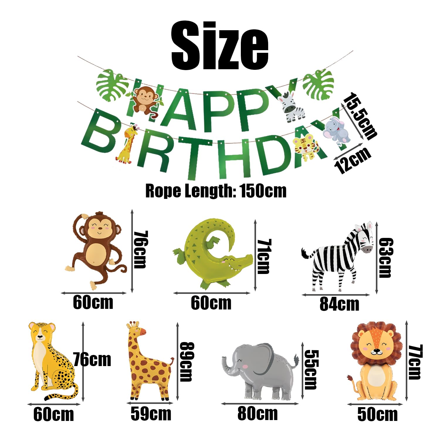 7 Pieces Of Jungle Animal Aluminum Film Balloons And 1 Piece Of Pulling Flag, Cartoon Animal Decorations, Party Decorations - Image 2