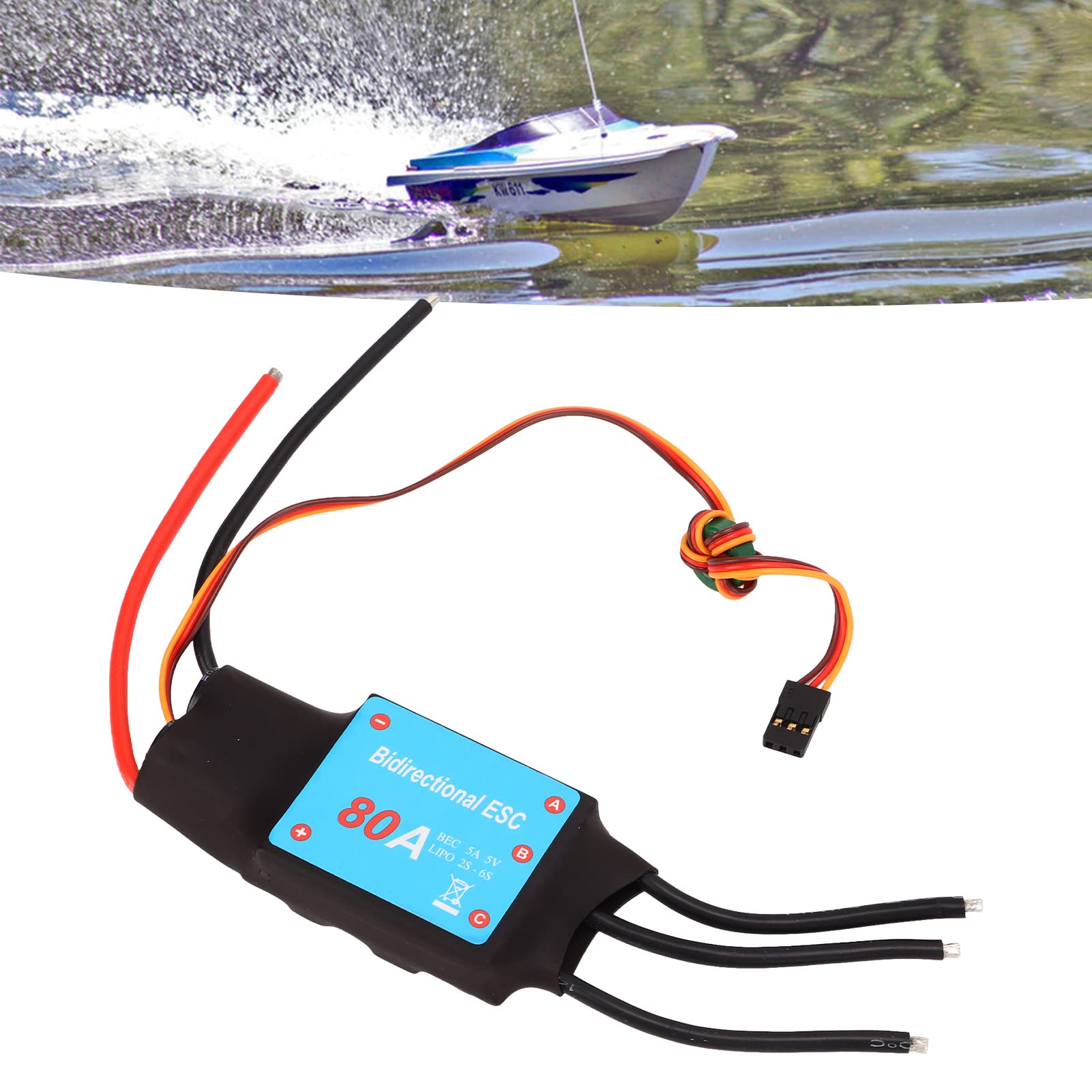 Łódź RC bezszczotkowa ESC 80A z wyjściem 5 V 5 A BCE, wielofunkcyjny kontroler prędkości ESC, idealny do łodzi RC i podwodnego śmigła, funkcje automatycznego uczenia się, alarm czasowy,