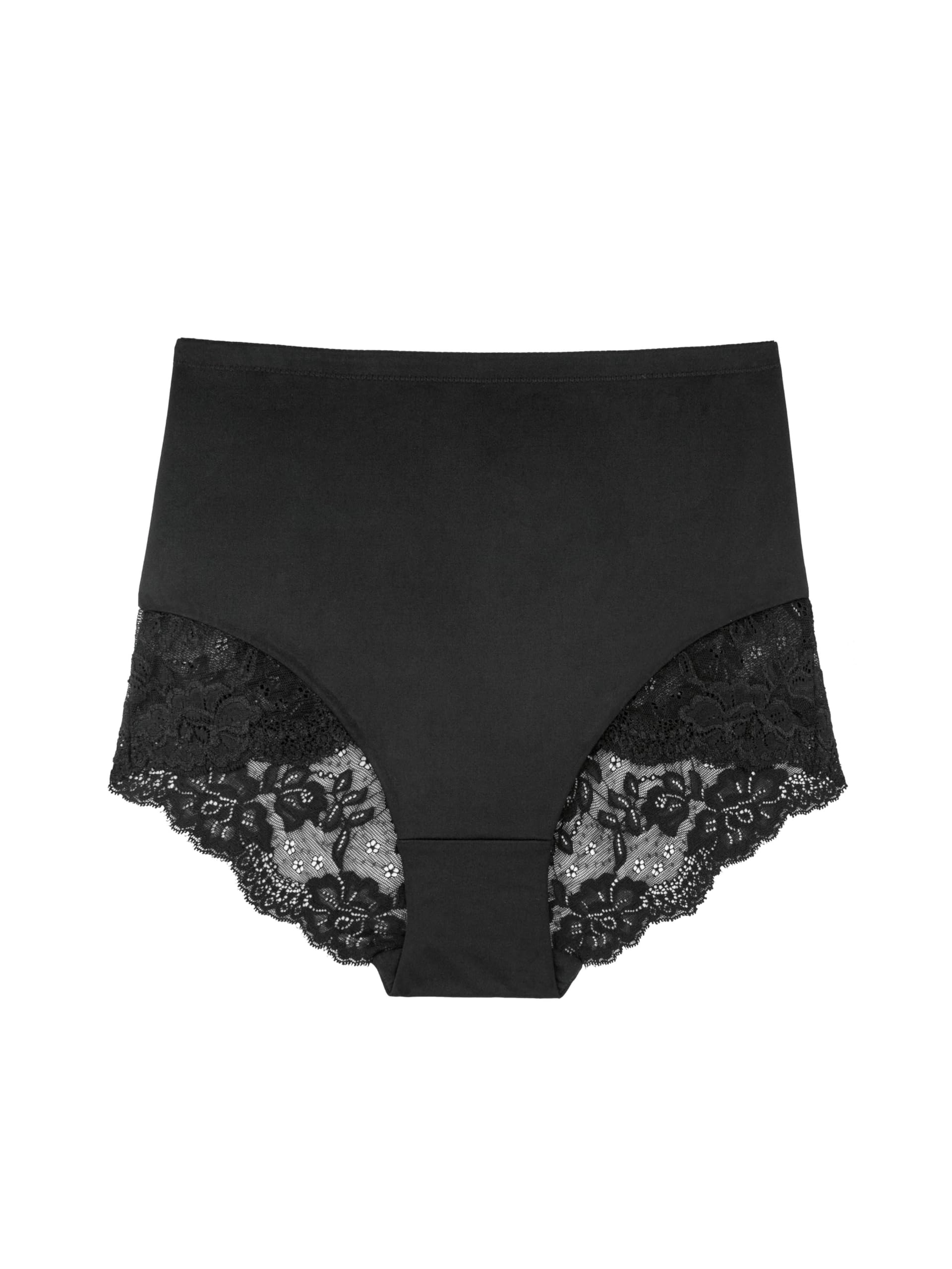 Dorina Brigitte Shaping Brief – Medium Control, Tummy Control, Lace Trim, Mid-Waist Sculpting Micro Fabric, Black