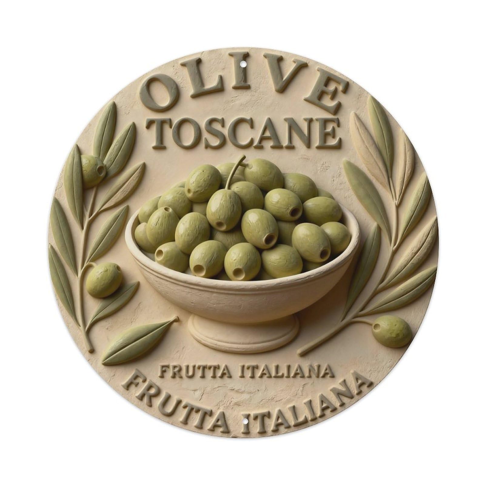 Zlatcbu Vintage Tuscan Olive Italian Fruit Metal Tin Sign Retro Wall Art Poster, Decor For Home Living Room Bar Cafe Garage, 8X8 Inch